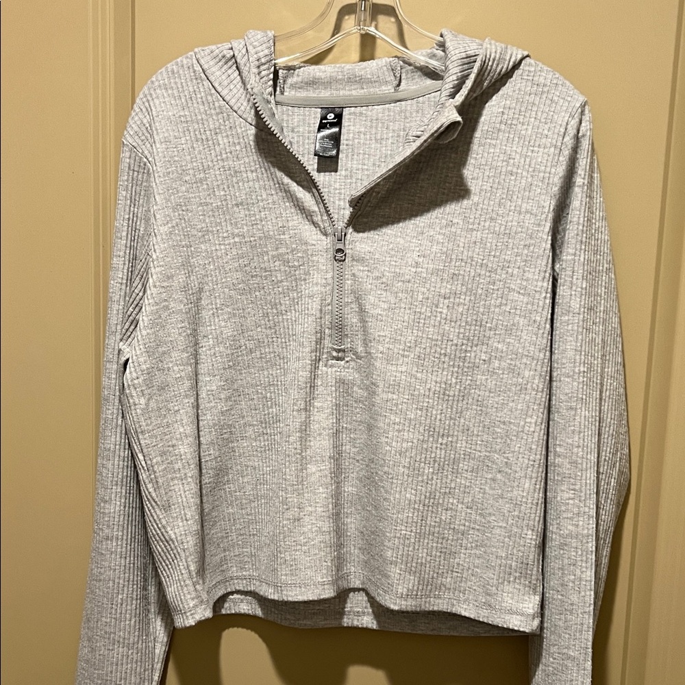 90 Degree By Reflex Light Gray Ribbed Hoodie